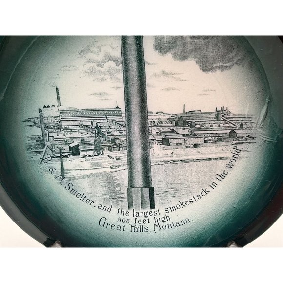 Buffalo Pottery Antique 7.5" B & M Smelter Smokestack Plate 1915 Great Falls Mt. - Picture 10 of 13